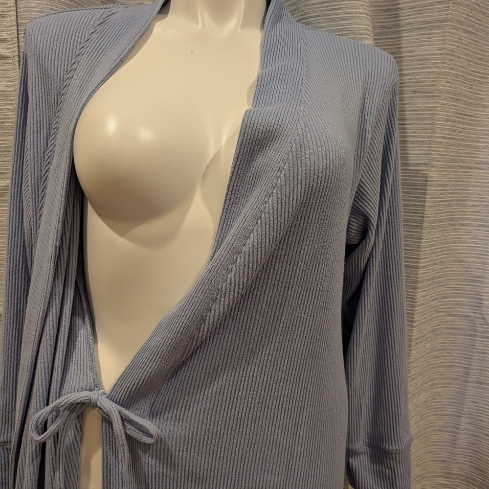 Lands' End Light Blue Ribbed Robe - L - Picture 4 of 6